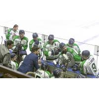 Maine Mariners Head Coach Riley Armstrong addresses the team