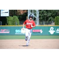 Jaycob Brugman of the Tacoma Rainiers on the basepaths