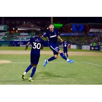 Pierre Da Silva of Memphis 901 FC celebrates his equalizer