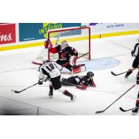 Vancouver Giants left wing Jackson Shepard takes a shot against the Prince George Cougars