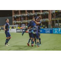 El Paso Locomotive FC celebrate a goal against Colorado Springs Switchbacks FC