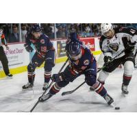 Vancouver Giants defenceman Alex Kannok Leipert (right) vs. the Kamloops Blazers