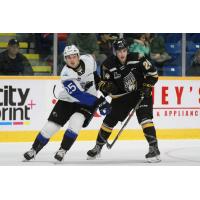 Saint John Sea Dogs centre Ben Badalamenti (left) vs. the Cape Breton Eagles
