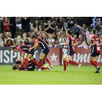 The Washington Spirit celebrate a Rose Lavelle goal against the North Carolina Courage