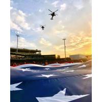 Helicopter flyover at Segra Stadium, home of the Fayetteville Woodpeckers