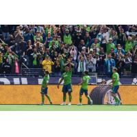 Roman Torres of Seattle Sounders FC celebrates his goal against Minnesota United FC