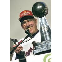 Andy Etchebarren hoists the Atlantic League championship trophy