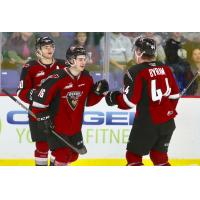 Vancouver Giants centre Cole Shepard (16) and defenceman Bowen Byram