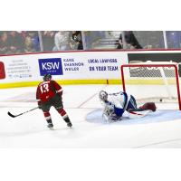 Vancouver Giants left wing Sergei Alkhimov scores against the Swift Current Broncos