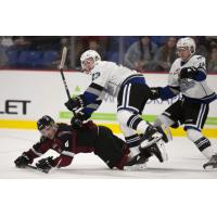 Vancouver Giants centre Tristen Nielsen hits the ice against the Victoria Royals