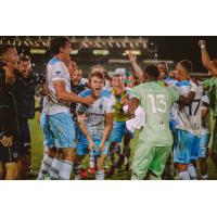 El Paso Locomotive FC celebrate their playoff win over Fresno FC