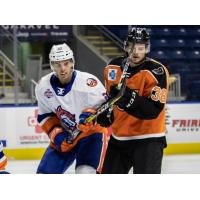 Lehigh Valley Phantoms forward David Kase (right) vs. the Bridgeport Sound Tigers