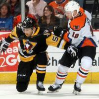 Lehigh Valley Phantoms forward Greg Carey (right) vs. the Wilkes-Barre/Scranton Penguins