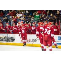 Dimitry Sokolov receives congratulations from his Allen Americans teammates