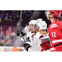 Cleveland Monsters react to a goal