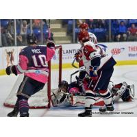 Johnstown Tomahawks forward Colin Price scores against the Jamestown Rebels