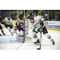 Florida Everblades forward John McCarron skates behind the Orlando Solar Bears' goal