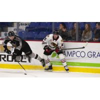 Vancouver Giants left wing Zach Ostapchuk (left) vs. the Portland Winterhawks