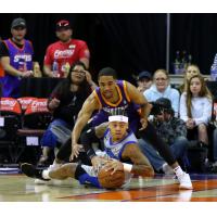 ShawnDre Jones (top) of the Northern Arizona Suns vs. the Texas Legends