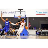 Levi Randolph of the Canton Chargewith the ball against the Delaware Blue Coats