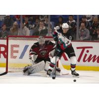 Vancouver Giants goaltender David Tendeck vs. the Kelowna Rockets