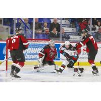 Vancouver Giants goaltender David Tendeck vs. the Kelowna Rockets