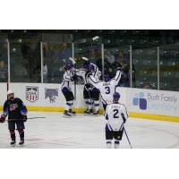 Tri-City Storm celebrates a goal against Team USA