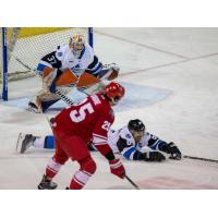 Allen Americans right wing Gabriel Gagne eyes the Wichita Thunder goal