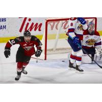 Vancouver Giants centre Justin Sourdif (left) after scoring against the Edmonton Oil Kings