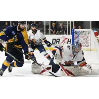 Greenville Swamp Rabbits goaltender Jeremy Helvig makes a stop against the Atlanta Gladiators