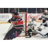 Jimmy Soper of the Macon Mayhem reacts after a goal against the Pensacola Ice Flyers