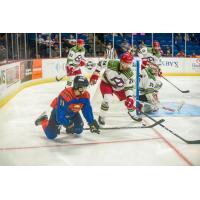 Tulsa Oilers forward Robbie Jackson, in Superman uniform, vs. the Allen Americans