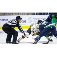 Linesman Nathan Frechette during a faceoff