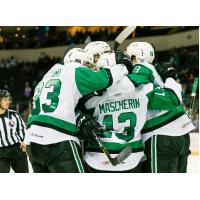 Texas Soars huddle up after a goal against the Milwaukee Admirals