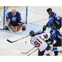 Tulsa Oilers forward Robby Jackson takes a shot against the Wichita Thunder