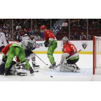 Vancouver Giants goaltender David Tendeck in Teddy Bear Toss jersey vs. the Tri-City Americans