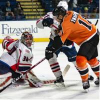 Lehigh Valley Phantoms forward Carsen Twarynski takes a shot