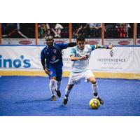 Kansas City Comets forward Leo Gibson (left) vs. the St. Louis Ambush
