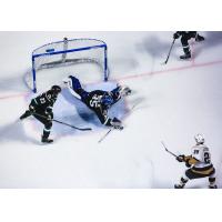 Utah Grizzlies goaltender Martin Ouellette makes a sprawling save against the Newfoundland Growlers