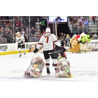 Paul Bittner of the Cleveland Monsters collects teddy bears