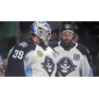 Milwaukee Admirals goaltenders Connor Ingram (left) and Troy Grosenick