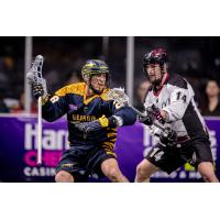 Zed Williams of the Georgia Swarm (left) vs. the Colorado Mammoth