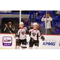 Tyler Preziuso and Tristen Nielsen after a Vancouver Giants goal