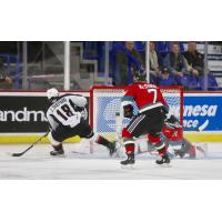 Vancouver Giants centre Cole Shepard scores against the Kelowna Rockets