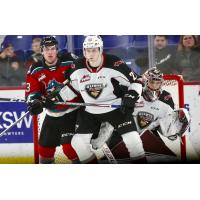 Vancouver Giants defenceman Connor Horning and goaltender Trent Miner vs. the Kelowna Rockets