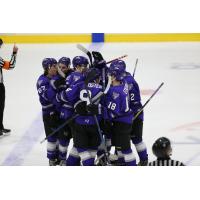 Tri-City Storm huddle up after a goal