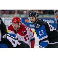 Alex Guptill of the Allen Americans (left) vs. the Wichita Thunder