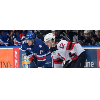 Binghamton Devils right wing Nick Merkley(right) vs. the Rochester Americans