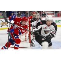 Vancouver Giants defenceman Jacob Gendron (right) vs. the Spokane Chiefs