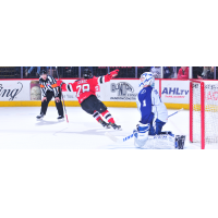 Binghamton Devils left wing Brandon Gignac celebrates his shootout goal against the Syracuse Crunch